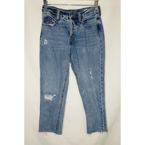 Old Navy Slouchy Straight‎ Blue Jeans Distressed Denim Button Fly Women's SIZE 2 - Picture 1 of 9